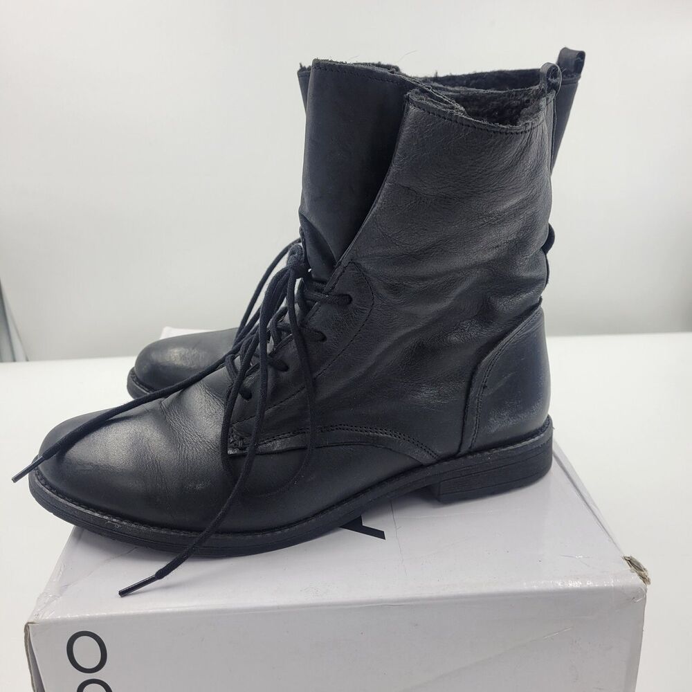 Aldo Womens Combat Boots Fur Lined Winter US 9 Black Leather Moto Ankle Booties
